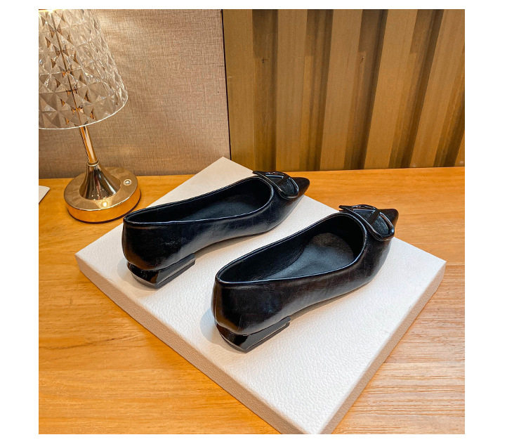 Giày cao gót nữ mũi nhọn khóa vuông da mềm gót thấp 3 cm — màu đen, màu đỏ, quả mơ chi tiết 29