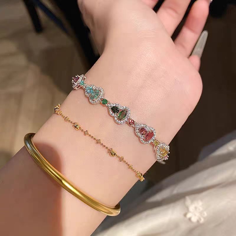 New Chinese Style Colorful Dopamine Flash Diamond Gourd Bracelet, High-End, Exquisite, Niche and Unique Design Bracelet