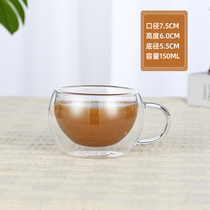 Taza de agua de café de vidrio transparente con taza de bebida de jugo de fruta doméstica taza de doble capa de aislamiento térmico