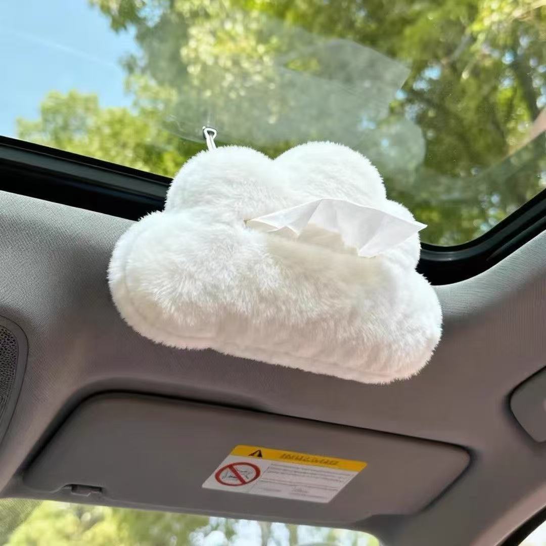 Car-Mounted Tissue Box, Same Style as on Xiaohongshu, Plush Cloud Design, High-End Creative Premium Tissue Holder, Portable Storage, Cross-Border
