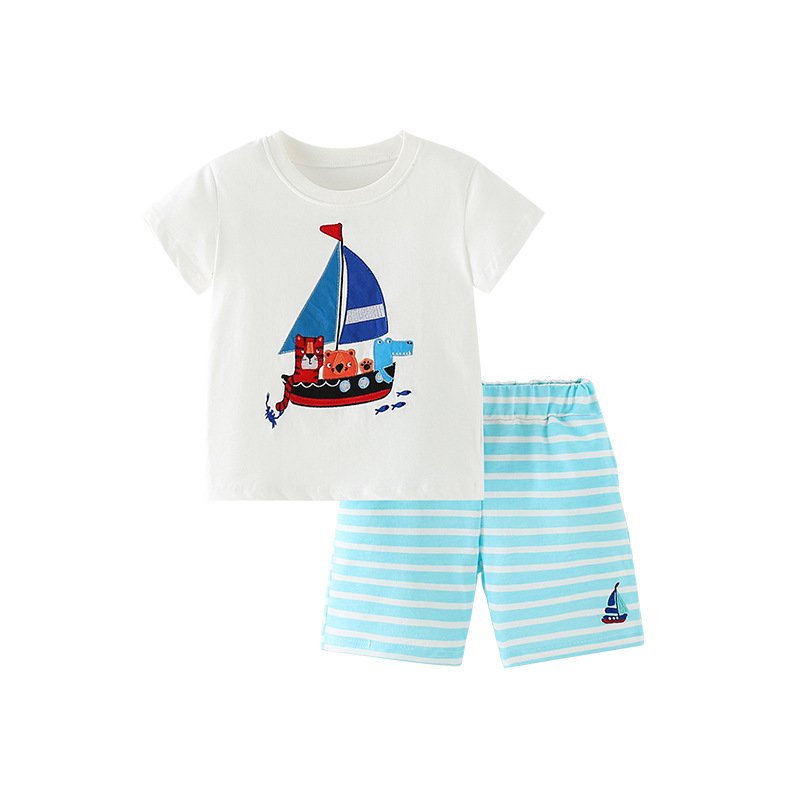 Malwee ropa para niños de dos piezas de verano nueva camiseta europea y americana pantalones de rayas casuales para niños traje de niños