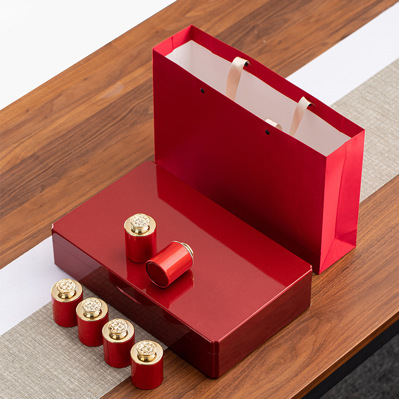 通用茶叶包装盒小罐装烤漆木盒红茶岩茶普洱小罐礼盒红色礼盒