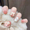 Fake nails, removable nail stickers, fuchsia short rabbit for nails with bow for manicure, gradient, ready-made product