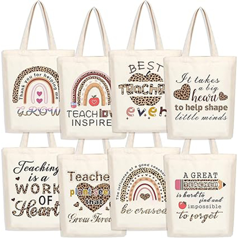 Cross-Border Online 8-Piece Teacher Canvas Tote Bag Teacher Appreciation Gift Teacher Annual Appreciation Gift