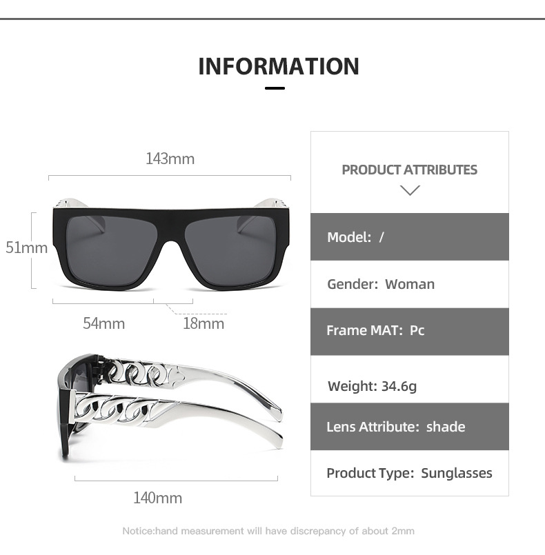 60g Weight Full Frame Glasses Structure Sunglasses Classification Ac, UV400 Protection Lens Material Square Glasses Style Party, Street Occasion Geometric Pattern Unisex Gender IG Style, Punk Style Grey, Black Color IG Style Punk Geometric Ac UV400 Protection Square Full Frame Men's Sunglasses 2