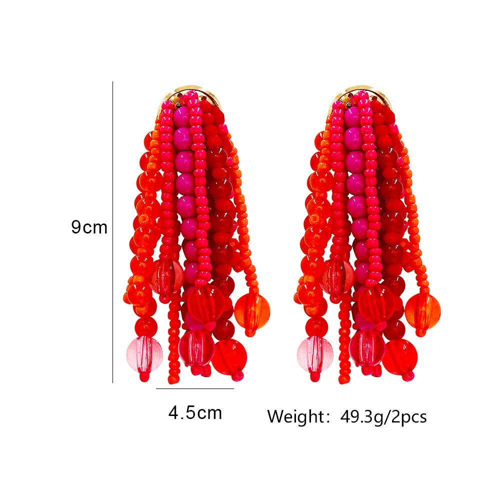 Fashion Tassel Beaded Drop Earrings 1 Pair display picture 1