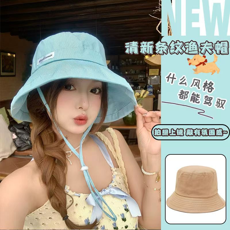 [soda mint] fresh stripes bucket hat spring and summer candy color bucket hat college style face-looking small casual all-match