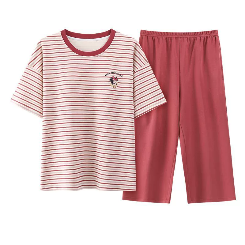 Summer cute trousers, pijama, tie with a round collar, top with cups, with short sleeve, simple and elegant design