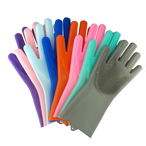 Silicone dishwashing gloves wholesale kitchen household cleaning wear-resistant multi-functional heat-insulating dishwashing gloves pet bathing