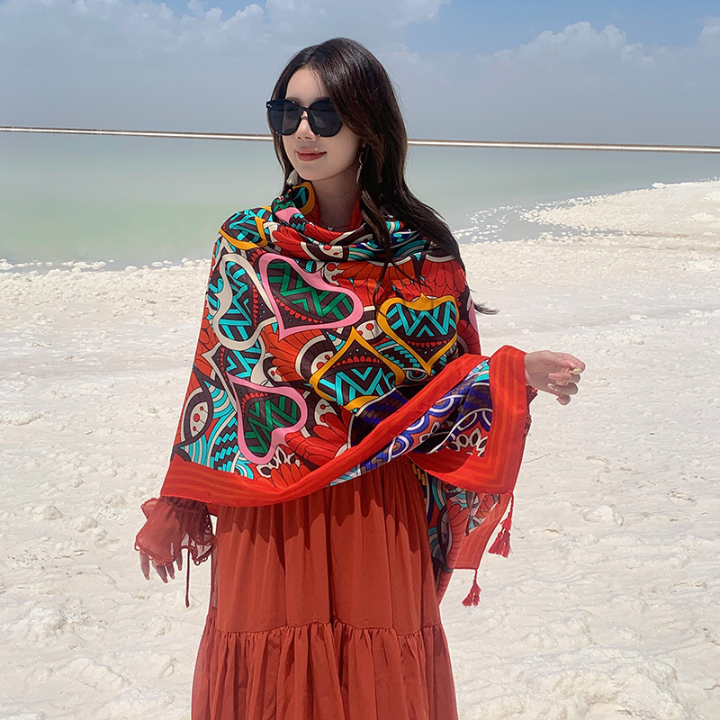 Viajes de verano toalla playa estilo étnico amor algodón y lino sensación bufanda té tarjeta Salt Lake desgaste exterior protección solar mantón largo