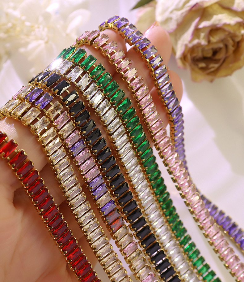 Fashion Square Titanium Steel Inlay Zircon Womenu0027S Bracelets Necklace