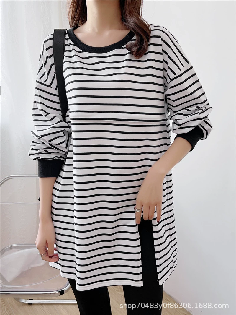 Реальный выстрел с длинными рукавами в полоску рукава