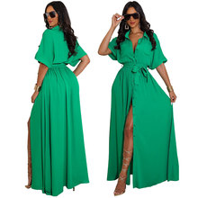 914跨境女装衬衫女绿色夏季新款休闲衬衣收腰大码宽松外贸亚马逊