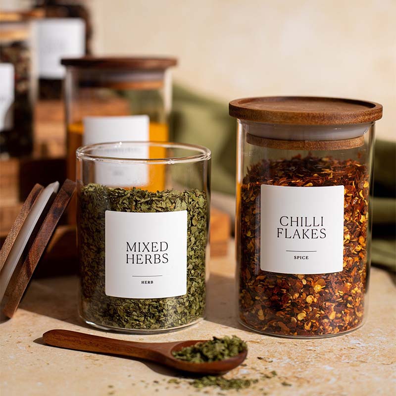 Light Luxury Acacia Wooden Cover Glass Sealed Jar Food Grade Seasoning Jar Kitchen Storage Seasoning Pepper Cumin Storage Jar