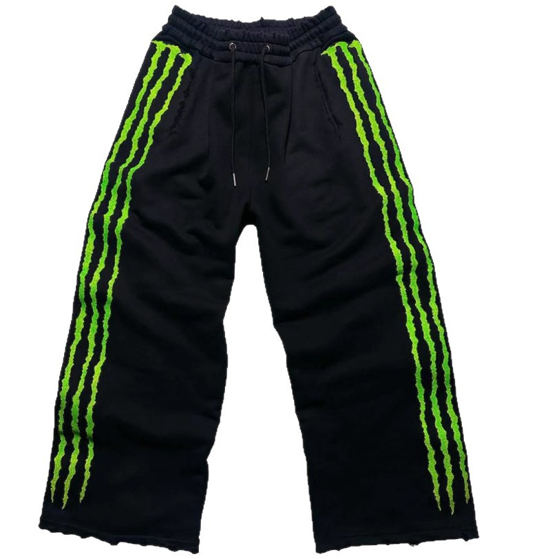 Pantalones holgados casuales y extravagantes con forma de pata, estilo europeo y americano, para hombre, venta al por mayor, 2025.