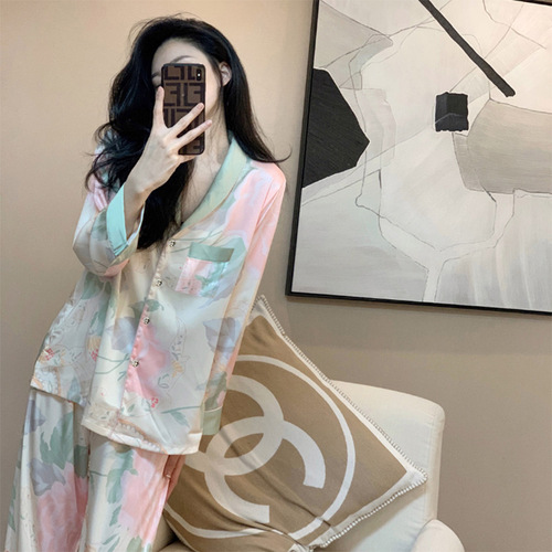 ins high-end ice silk pajamas women's summer short-sleeved thin Internet celebrity light luxury high-value outer wear home clothes set