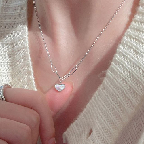 ins popular shell heart pure silver necklace clavicle chain women's small simple  summer new fashion gift 
