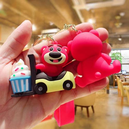 New Greedy Dessert Strawberry Bear Keychain Couple Bag Pendant Birthday Gift Car Keychain Wholesale