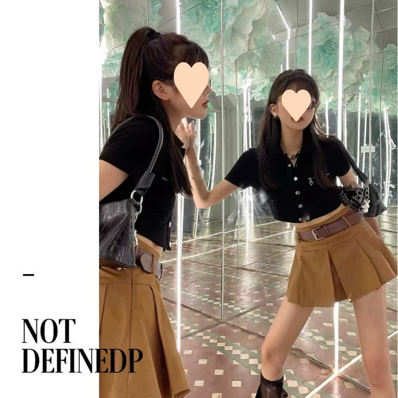 Короткая юбка в американском стиле, коричневого цвета, для миниатюрных женщин, лето 2025, в стиле колледжа, высокая талия, модная юбка для девушек.