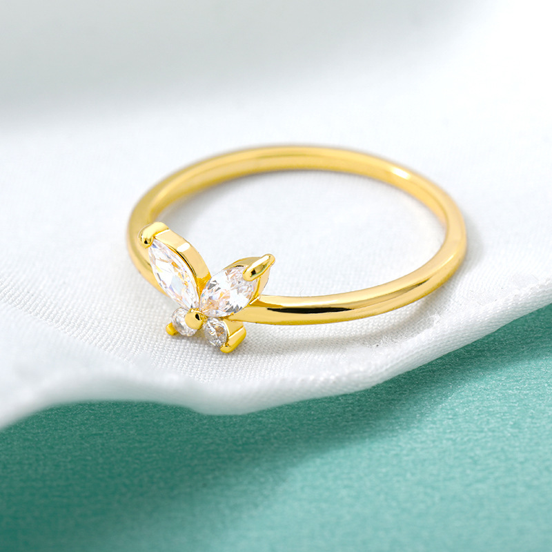 New Gold-plated Butterfly Zircon Ring display picture 3