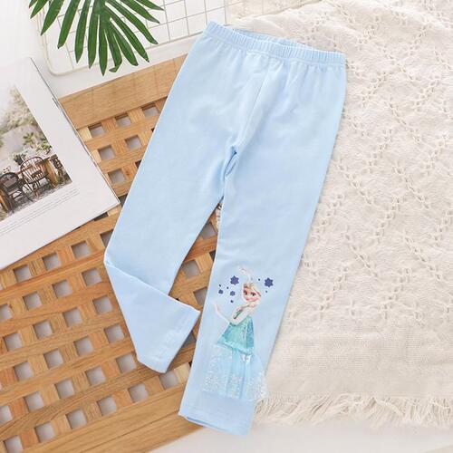 Girls' casual breathable stretchy cartoon princess leggings for outdoor wear, versatile and fashionable.