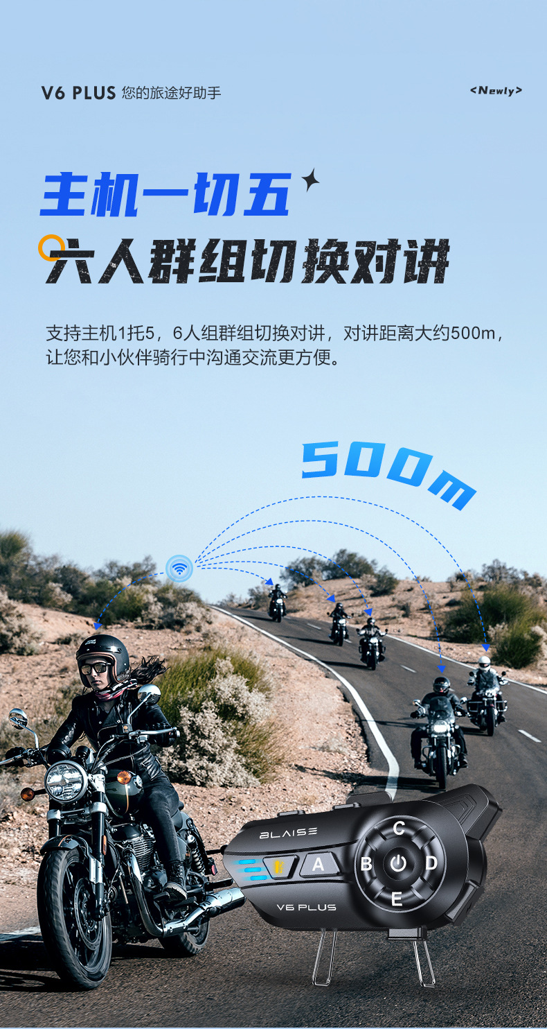 BLAISE V6PLUS Helmet Bluetooth Headset Motorcycle Rider Long Endurance Intercom Car Full Helmet Built-in Ear