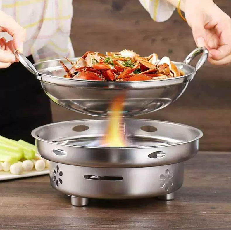 不锈钢防溢酒吧鼎酒精锅 小炒鼎带盖酒吧鼎干锅酒精炉锅仔
