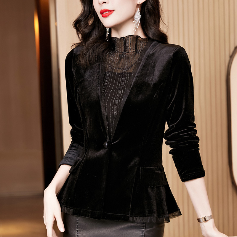 Autumn 2022 new foreign style Joker slim slim black velvet one button suit jacket temperament wholesale Autumn 2022 new foreign style Joker slim slim black velvet one button suit jacket temperament wholesale
