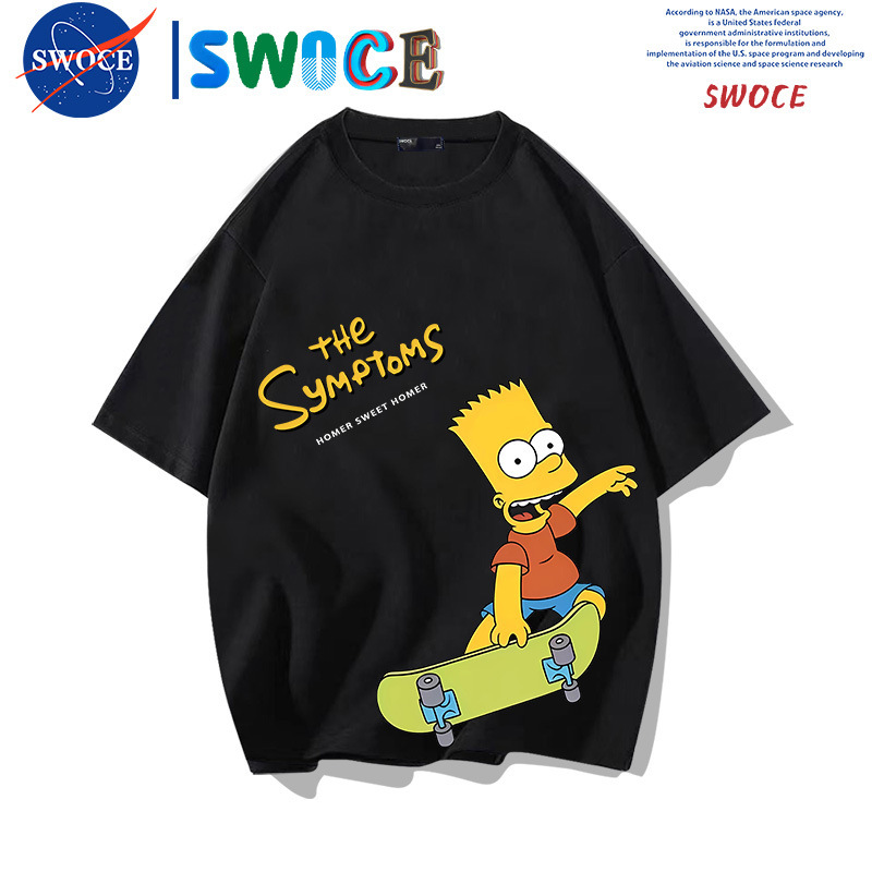 Simpsons Animation Peripheral Cotton Short-sleeved T-shirt Men's Summer Teenagers Trendy Loose Shoulder Half-sleeved Top Simpsons Animation Peripheral Cotton Short-sleeved T-shirt Men's Summer Teenagers Trendy Loose Shoulder Half-sleeved Top