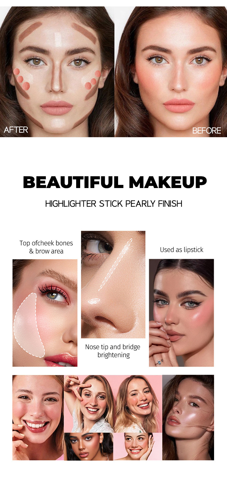DIMSHOW 6-color High-gloss contouring Stick for brightening and contour modification, Shadow stick for under-eye Three-dimensional Blush and Rouge Stick undefined