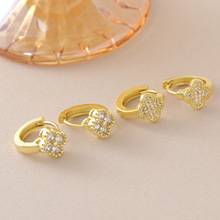跨境镶钻四叶草耳扣精致高级感几何耳环ins设计款铜镀真金耳圈女