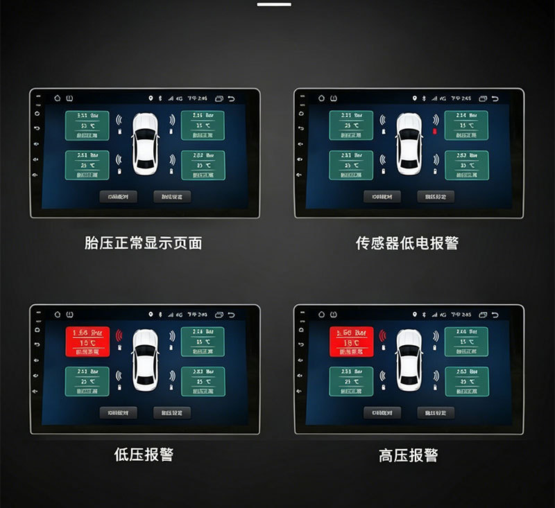 Car Android Large-Screen Tire Pressure Monitor, Navigation Device, In-Car Voice Control, Built-In and External Tpms Tire Pressure Detector