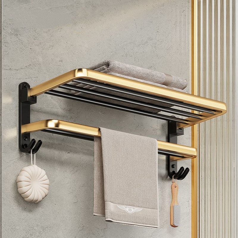 Bathroom towel rack punch-free bathroom toilet rack wall-mounted clothes storage space aluminum black gold towel rack