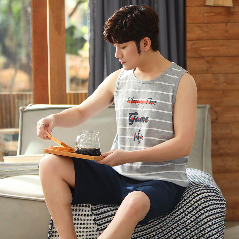 Chaleco pijamas de los hombres de verano de algodón de los hombres delgados de algodón desgaste del hogar puede salir sin mangas más tamaño traje casual