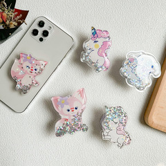 流動亮片炫彩可愛卡通小白狗獨角獸可伸縮手機氣囊支架背貼韓ins