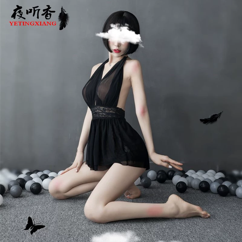 Аромат ночного прослушивания, Европейская и американская Женская Сексуальная двухслойная сетчатая прозрачная соблазнительная ночная рубашка с глубоким V-образным вырезом, домашняя одежда 995