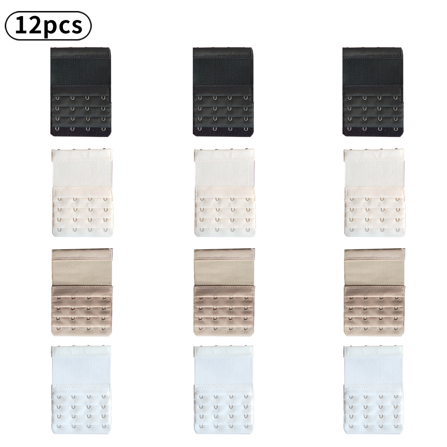 12pcs弹力松紧四排四扣文胸加长扣内衣延长扣后背胸罩增长版搭扣|ru