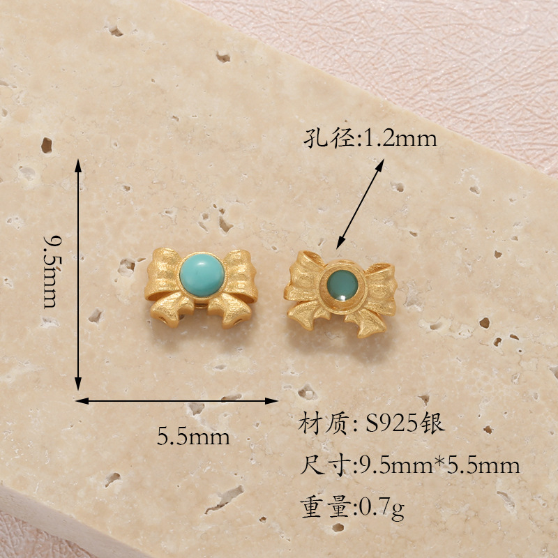 Raw Turquoise S925 Silver Gold-Plated Heart-Shaped Four-Leaf Clover Round Butterfly Pendant Spacer Bead DIY T6