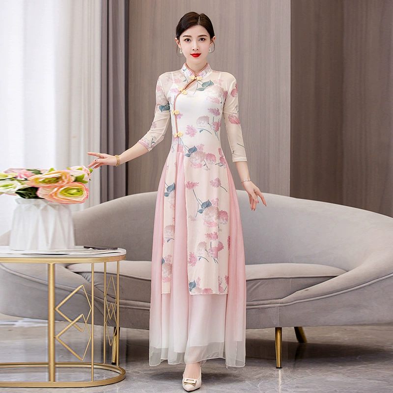 5676 Cheongsam для классического танца Элегантная Женская Одежда для танцев в китайском стиле Rhyme Vessel Одежда для народных танцев Практическая одежда Лето