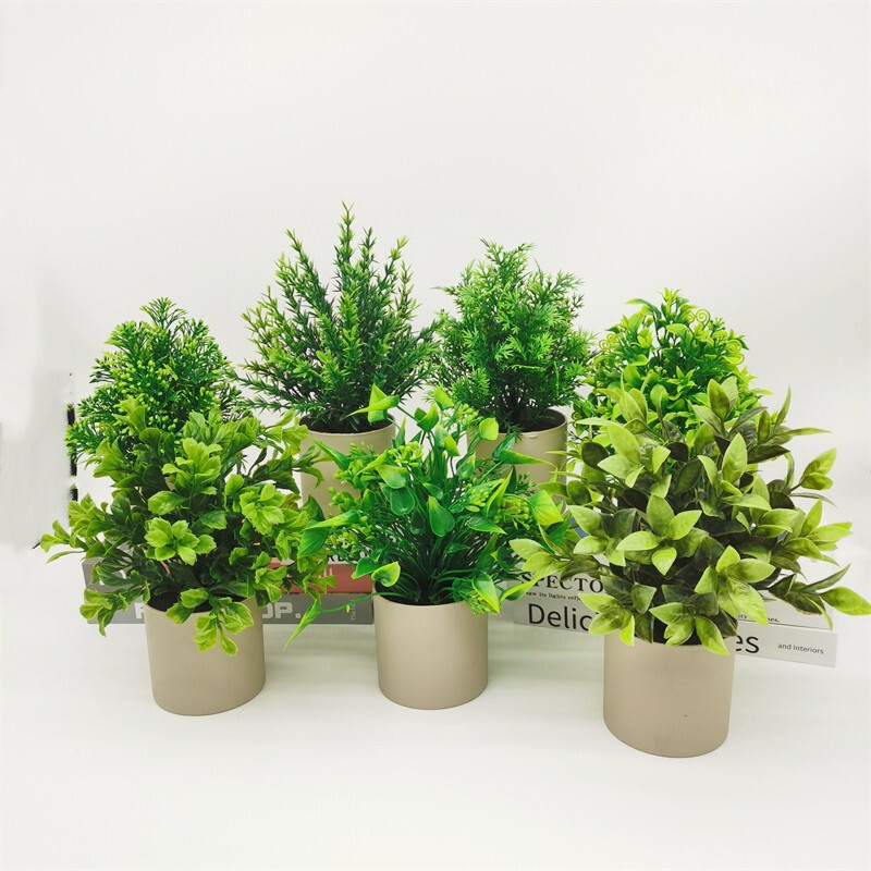 Cross-border Artificial Flower Green Rose Bonsai Home Living Room Desktop Decoration Green Plant Mini Potted Plastic Fake Flower Small Ornaments