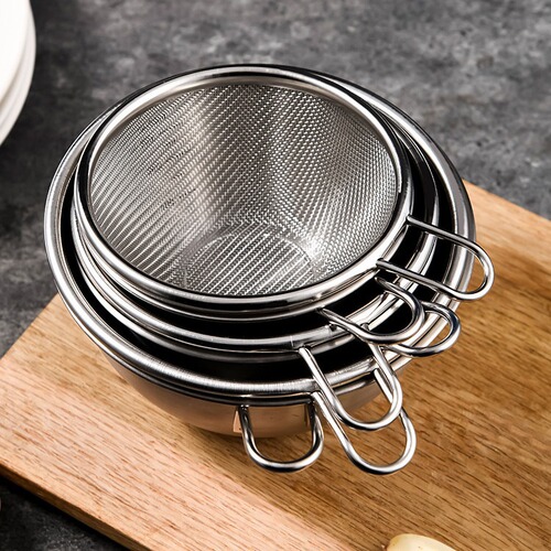 sp sauce multi-specification stainless steel egg bowl with handle for washing sesame red beans artifact stainless steel draining mesh bag