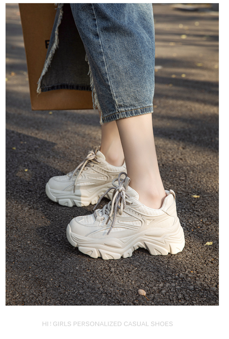 Spring Hot-Selling Dad For Women Fashionable Comfortable Thick-Soled Height-Increasing Sneakers Casual Versatile White_vogvips.com
