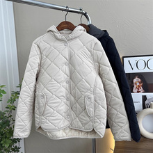 韩国东大门冬季新款甜美纯色棉衣宽松保暖带帽加厚菱形连帽棉服女