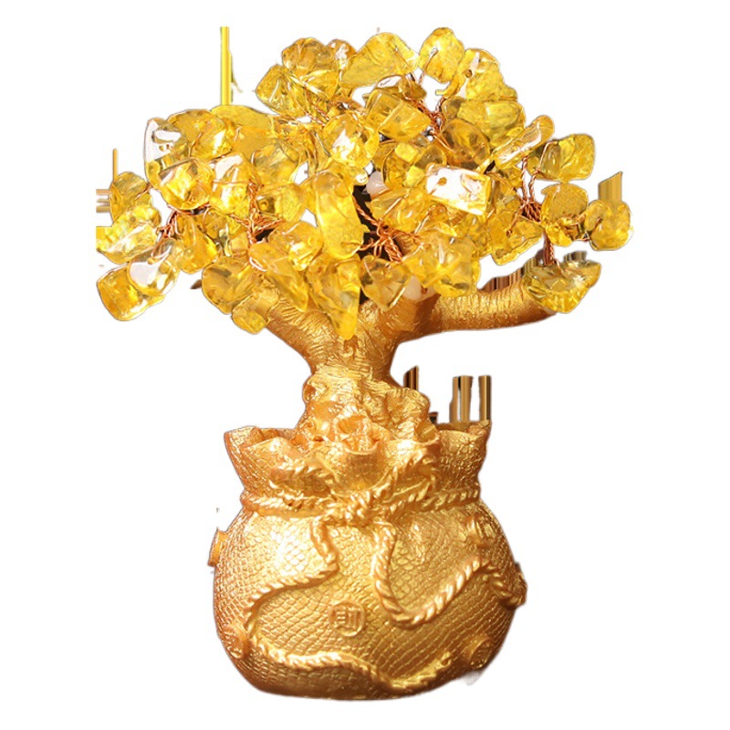Citrino fortuna árbol dinero suerte bolsa dinero bolsa resina decoración TV vino gabinete decoración artesanía decoración al por mayor