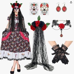 新品ハロウィンパーティーメッシュカーニバルヘッドバックル亡霊祭化粧舞踏会カチューシャ手袋ネックレスセット