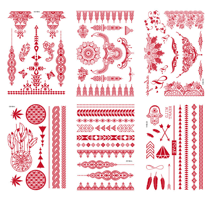 Red Brown tattoo sticker henna tattoo temporary fake tattoo lace floral temporary waterproof body sticker