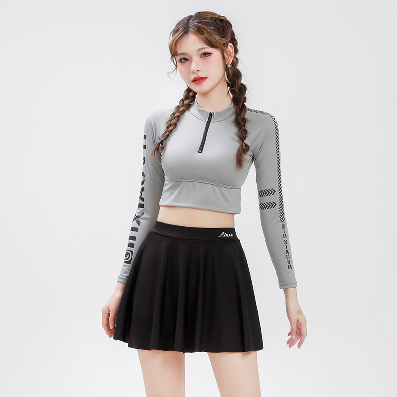 Falda dividida traje de baño de las mujeres aguas termales adelgazamiento deportes manga larga protección solar conservador nuevo traje de baño de aguas termales al por mayor