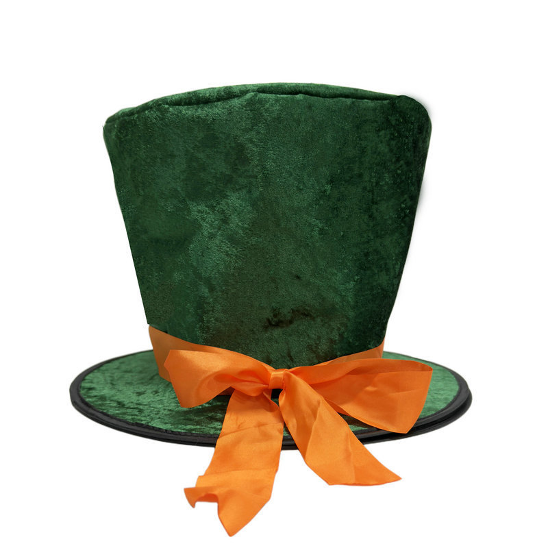 Green hat COS costume hat stage performance studio photography prop flat-top velvet high hat Irish hat