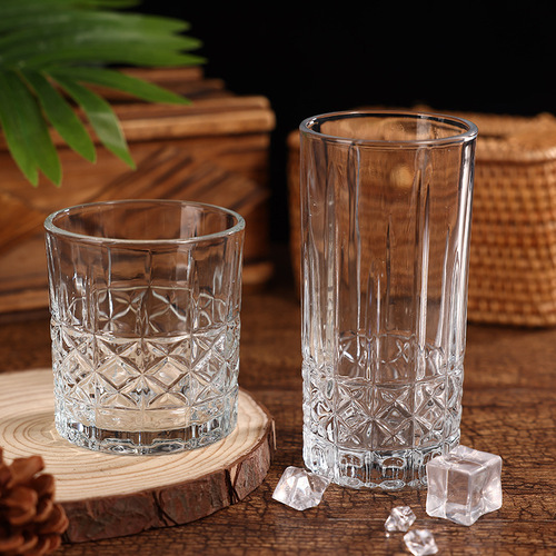 北欧威士忌杯玻璃水杯古典条纹咖啡杯烈酒杯圆冰球鸡尾酒杯