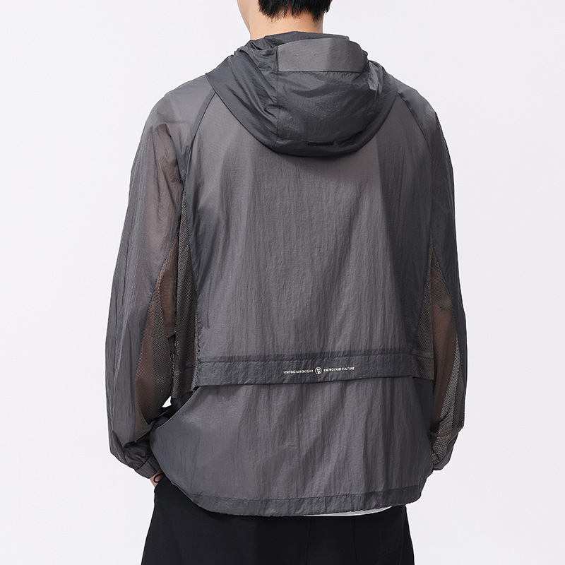 UPF50 + ropa de protección solar anti-UV para hombres al aire libre hielo sombrilla ropa de pesca abrigo abrigo de piel gris grueso superior